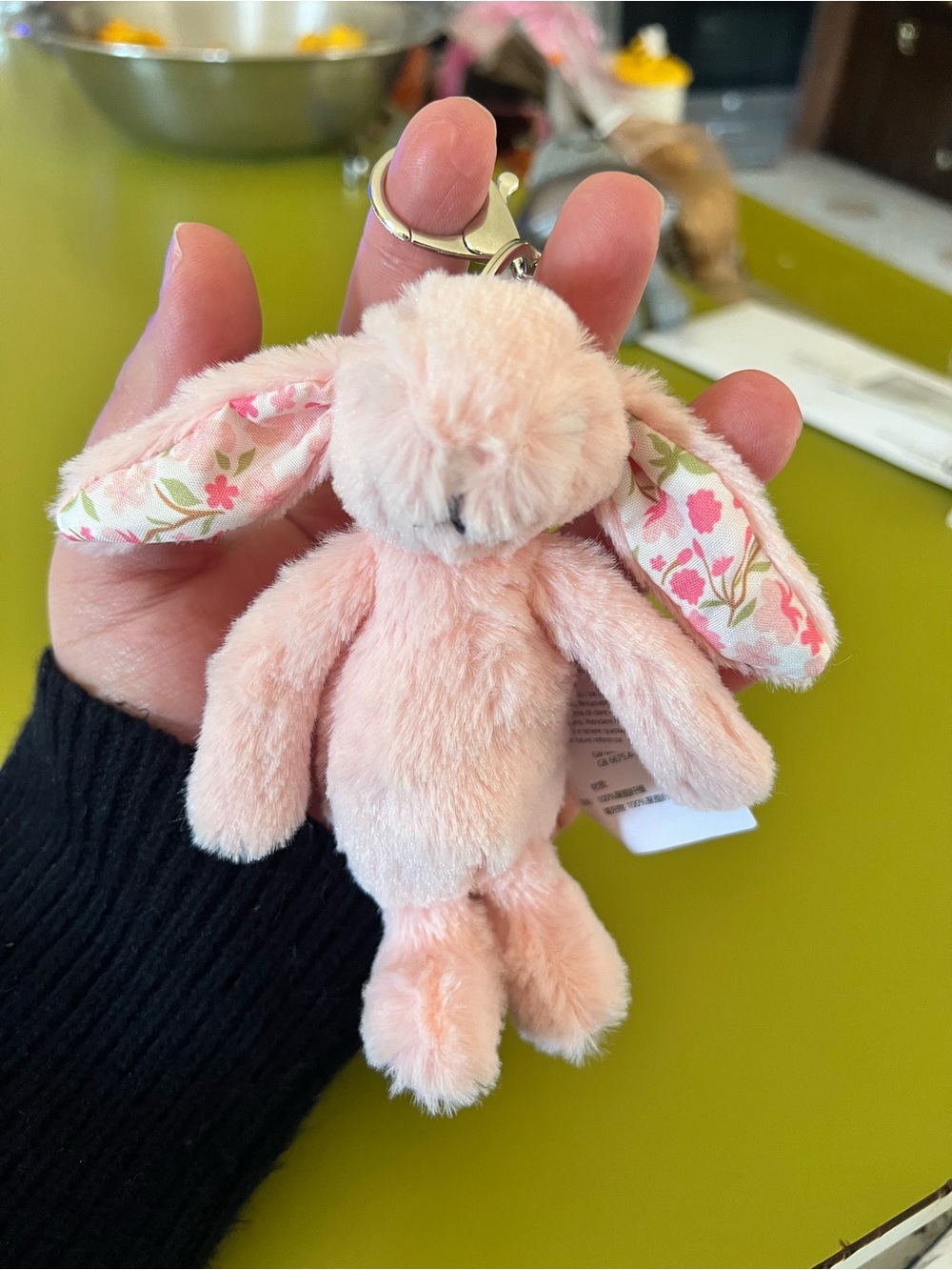 PINK FLUFFY BUNNY PLUSH KEYCHAIN